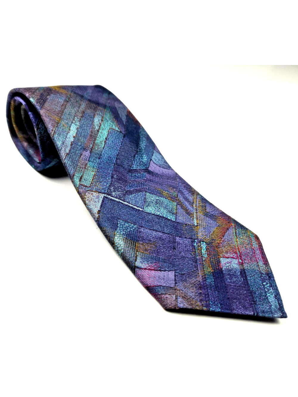 Creation Cardinal CC Abstract Geometric Wide Necktie Purple Teal Vintage